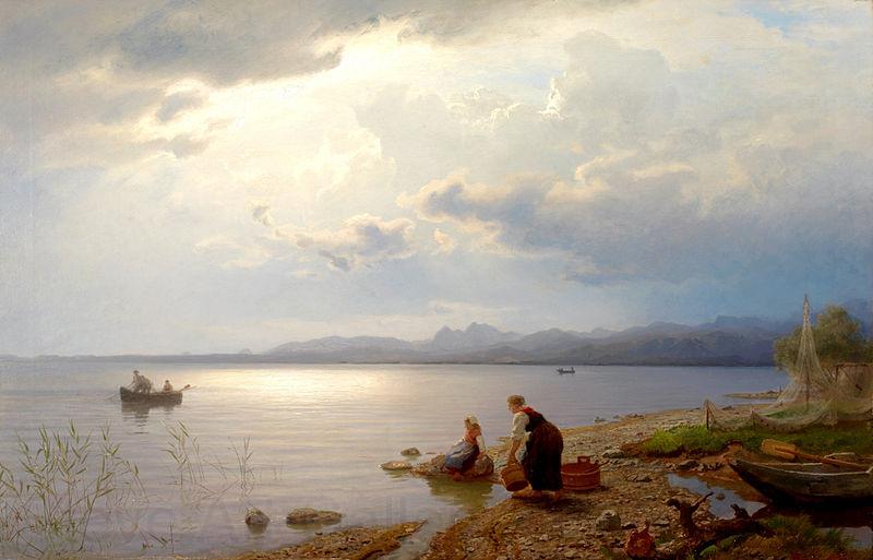 Hans Gude Ved bredden av Chiemsee Norge oil painting art